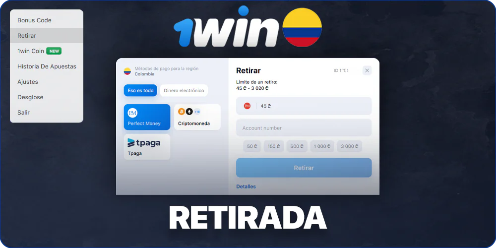 Formulario para retirar dinero a 1Win