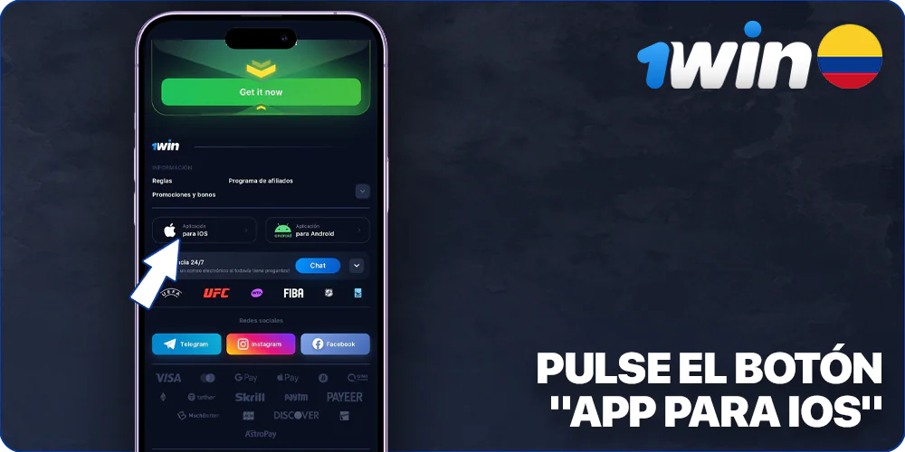 Pulse para descargar la App 1Win para iOS